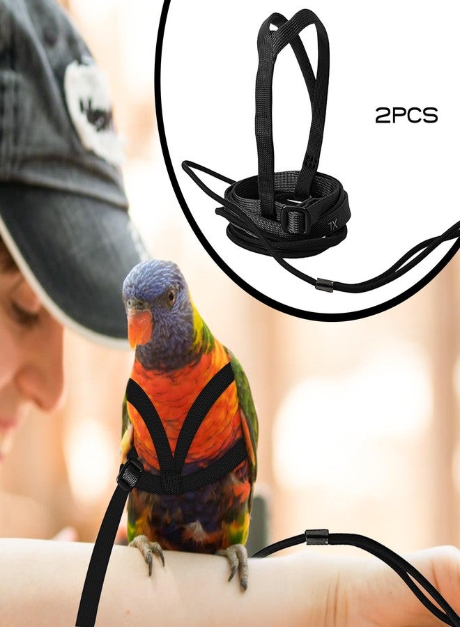 HOKABLE 2 pcs Pet Parrot Bird Harness and Leash, Adjustable Training Design Anti-Bite, Outdoor Flying Training Rope Kit for Bird Parrots Fits Birds Chest Between24-51cm /9.45-20inch - M (Black - Image 2